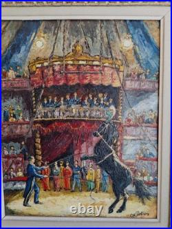 Antique Oil Painting'Circus Scene' Framed Table Montparnasse