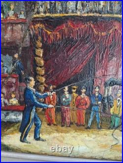 Antique Oil Painting'Circus Scene' Framed Table Montparnasse