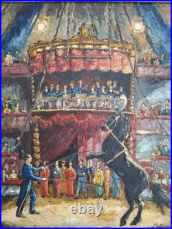 Antique Oil Painting'Circus Scene' Framed Table Montparnasse