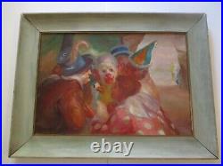 Antique Old Circus Painting Portrait Performers Clown Jester Duck Expressionist