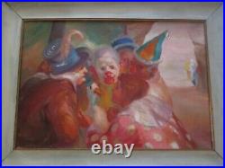 Antique Old Circus Painting Portrait Performers Clown Jester Duck Expressionist