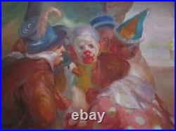 Antique Old Circus Painting Portrait Performers Clown Jester Duck Expressionist