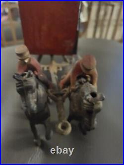 Antique Original ARCADE Cast Iron & Wood Circus Horses Wagon Toy RARE Riders