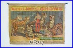 Antique Original Walter L. Main Canvas Circus Poster/Banner