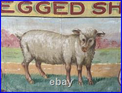 Antique Painted Canvas Fred G. Johnson 5 Legged Sheep Carnival Sideshow Banner Antique Painted Canvas Fred G. Johnson 5 Legged Sheep Carnival Sideshow Banner
