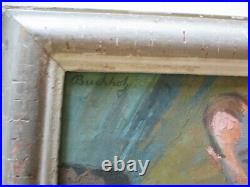 Antique Painting Listed Circus Portrait Poker American Wpa Frederick Buchholz