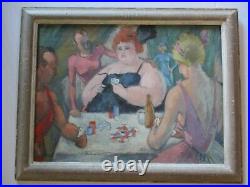 Antique Painting Listed Circus Portrait Poker American Wpa Frederick Buchholz