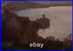 Antique Painting Oil On Canvas Juilliard Castle Château De Chillon Lake Geneva