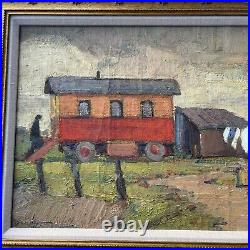 Antique Painting Traveling Circus Wpa Landscape Impressionism Masterful Vintage