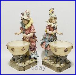Antique Pair Majolica Figures French Boy And Girl Clowns 18