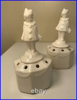 Antique Pair Porcelain Pierrot Flower Frog/Candle Holders Made In Germany RARE