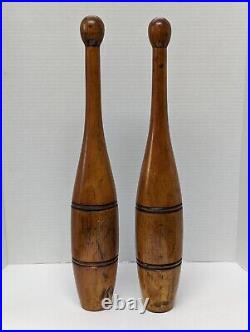 Antique Pair of 2 Lb Wooden Juggling Pins Indian Exercise Circus Carnival 18.5