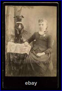 Antique Photo Girl & Funny Trick Little DOG / 1880s Cabinet Card Unusual Circus