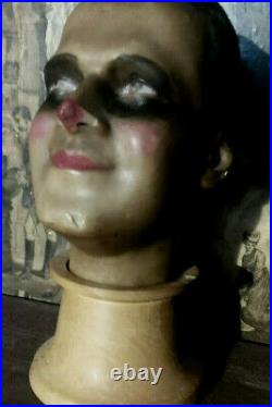 Antique Pierrot Curio German Heavy Wax Mannequin Theatre/film Circus Head Prop
