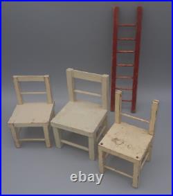 Antique Pr. Wooden Schoenhut Circus Clowns, Chairs & Ladder Rare Size 9 $177.77