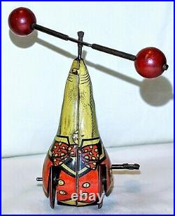 Antique Pre-war J. Chein Circus Seal withWooden Barbell Tin Toy NM 100% Orig. WORKS