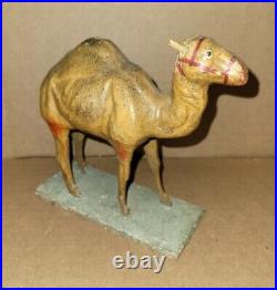 Antique Primative Paper Mache Circus Toy Camel on Stand