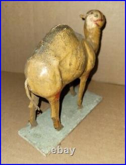 Antique Primative Paper Mache Circus Toy Camel on Stand