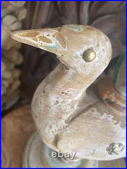 Antique Primitive Carved Candlestick Holder Wooden Folk Art Duck Decoy Handmade