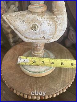 Antique Primitive Carved Candlestick Holder Wooden Folk Art Duck Decoy Handmade