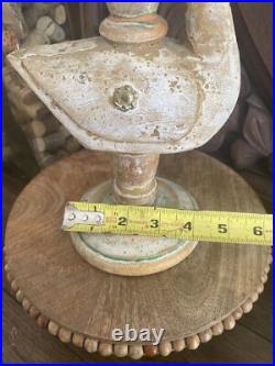 Antique Primitive Carved Candlestick Holder Wooden Folk Art Duck Decoy Handmade
