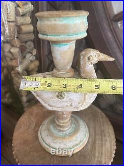 Antique Primitive Carved Candlestick Holder Wooden Folk Art Duck Decoy Handmade