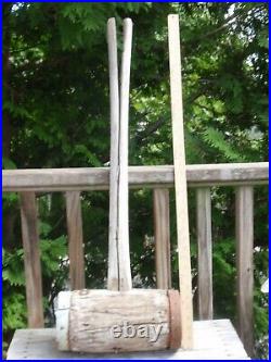 Antique Primitive Huge Wooden Mallet Carnival Circus Strong Man Hammer 35 X 12