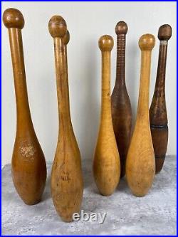 Antique Primitive wood Circus Juggling Pins Clubs 7 Lot Sorted Spalding Olympia