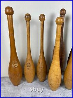 Antique Primitive wood Circus Juggling Pins Clubs 7 Lot Sorted Spalding Olympia