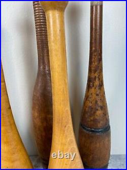 Antique Primitive wood Circus Juggling Pins Clubs 7 Lot Sorted Spalding Olympia
