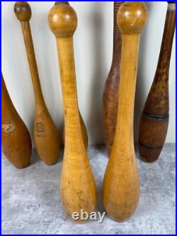 Antique Primitive wood Circus Juggling Pins Clubs 7 Lot Sorted Spalding Olympia