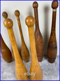 Antique Primitive wood Circus Juggling Pins Clubs 7 Lot Sorted Spalding Olympia