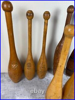 Antique Primitive wood Circus Juggling Pins Clubs 7 Lot Sorted Spalding Olympia