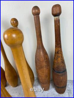 Antique Primitive wood Circus Juggling Pins Clubs 7 Lot Sorted Spalding Olympia