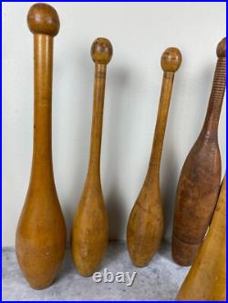 Antique Primitive wood Circus Juggling Pins Clubs 7 Lot Sorted Spalding Olympia
