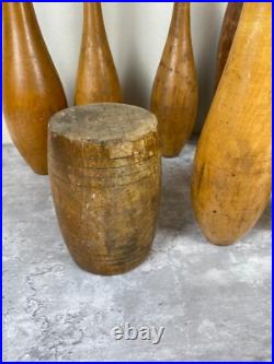 Antique Primitive wood Circus Juggling Pins Clubs 7 Lot Sorted Spalding Olympia