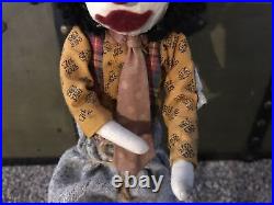 Antique Push Toy Clown Riding A Metal Unicycle Legs Peddling Rare Whimsical Art