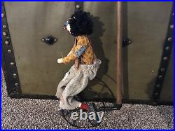 Antique Push Toy Clown Riding A Metal Unicycle Legs Peddling Rare Whimsical Art