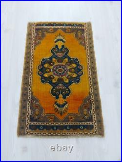 Antique Quality Yellow Blue Rug, Authentic Design Hand knotted Carpet Rug