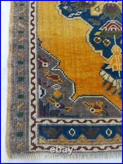 Antique Quality Yellow Blue Rug, Authentic Design Hand knotted Carpet Rug