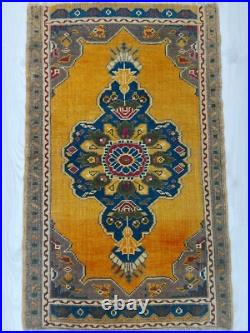 Antique Quality Yellow Blue Rug, Authentic Design Hand knotted Carpet Rug