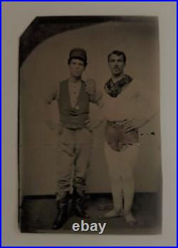 Antique RARE occupational CIRCUS PERFORMERS TINTYPE photo ACROBAT ACTOR tinted