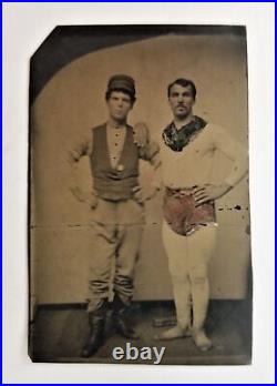 Antique RARE occupational CIRCUS PERFORMERS TINTYPE photo ACROBAT ACTOR tinted