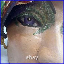 Antique Rare Papier Mache Mask Walk Hanging Mardi Gras Venetian Feathers