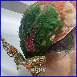 Antique Rare Papier Mache Mask Walk Hanging Mardi Gras Venetian Feathers