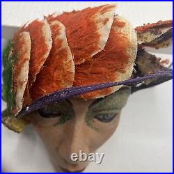 Antique Rare Papier Mache Mask Walk Hanging Mardi Gras Venetian Feathers