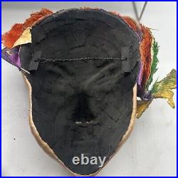 Antique Rare Papier Mache Mask Walk Hanging Mardi Gras Venetian Feathers