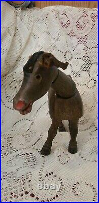 Antique SCHOENHUT WOODEN PAINTED HUMPTY DUMPTY CIRCUS DONKEY TOY GLASS EYES