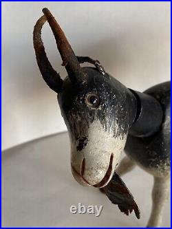 Antique Schoenhut Circus Billy Goat with Glass Eyes 8 long All Original Paint