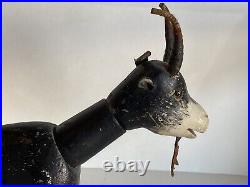 Antique Schoenhut Circus Billy Goat with Glass Eyes 8 long All Original Paint